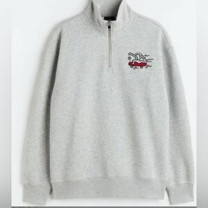 Keith Haring x H&M 1/4 Zip Sweatshirt Top Size XL Relaxed Fit ( Pre-owned )